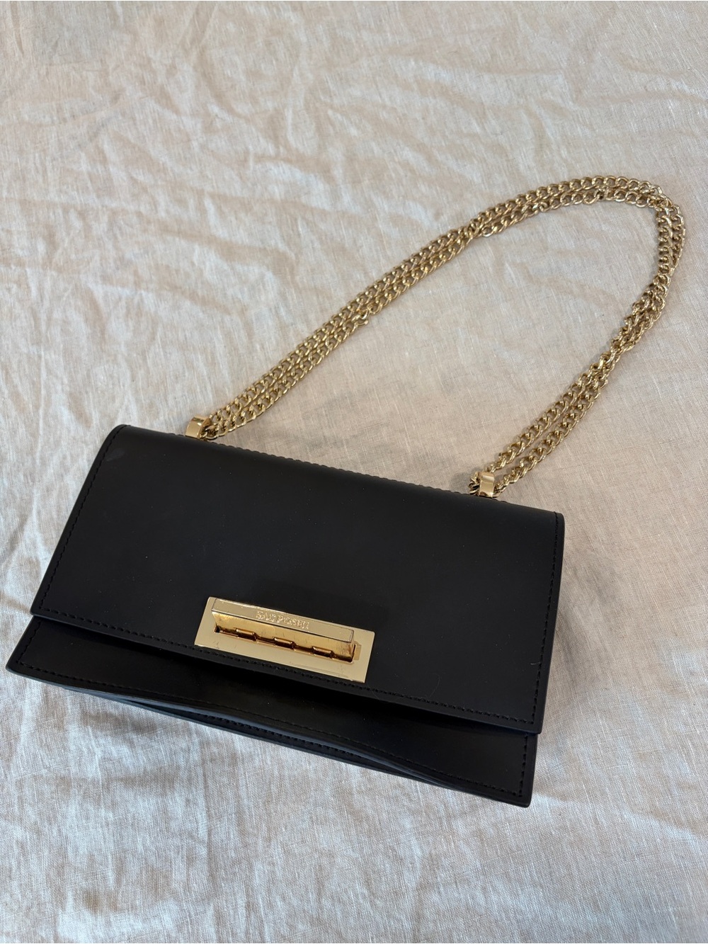 Black Zac Posen Leather Shoulder Bag with Gold Chain Strap